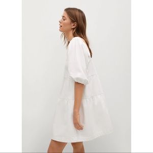 Mango White Puff Sleeve Tiered Mini